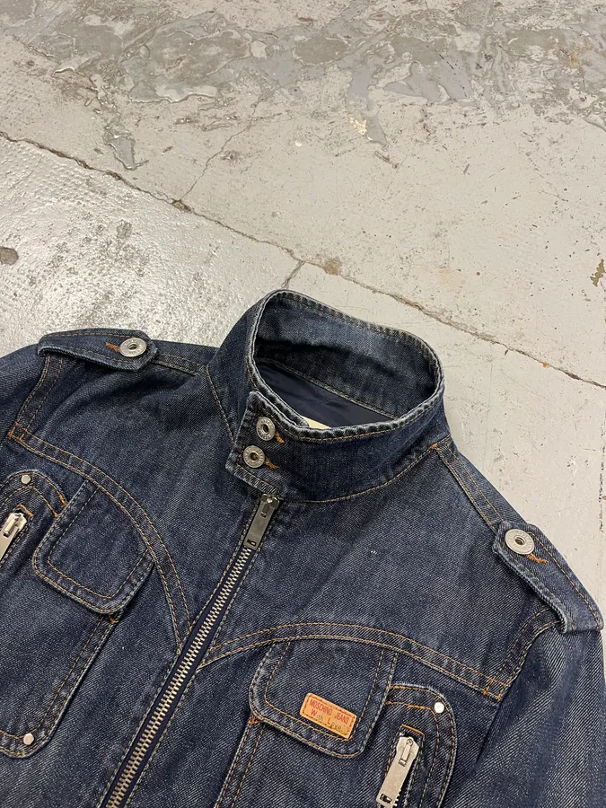 2000s Moschino Multi-Zip Blue Worker Denim Jacket - Image 6