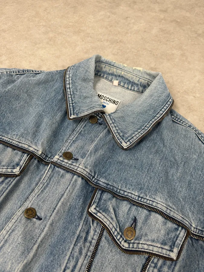 2000s Moschino Multi Zips Blue Aero Denim Jacket - Image 5