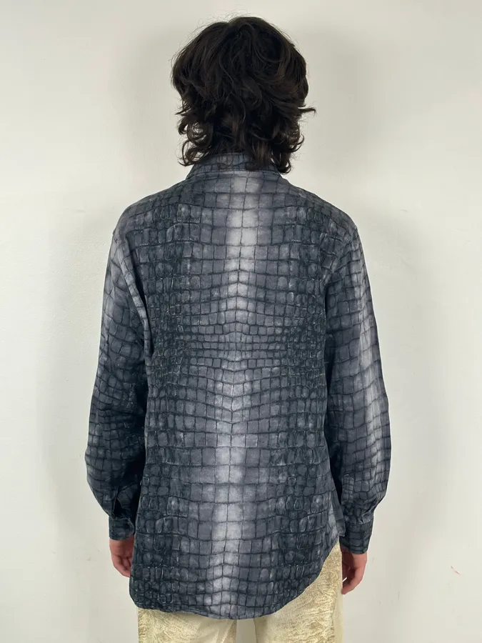 2000s Moschino Navy Scales Crocodile Effect Shirt - Image 3