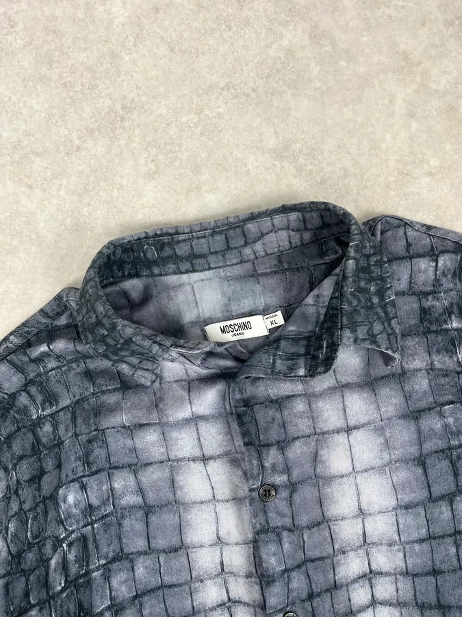 2000s Moschino Navy Scales Crocodile Effect Shirt - Image 5