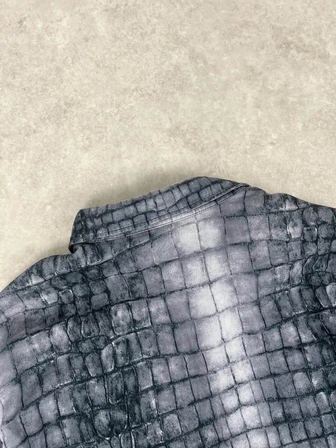 2000s Moschino Navy Scales Crocodile Effect Shirt - Image 7