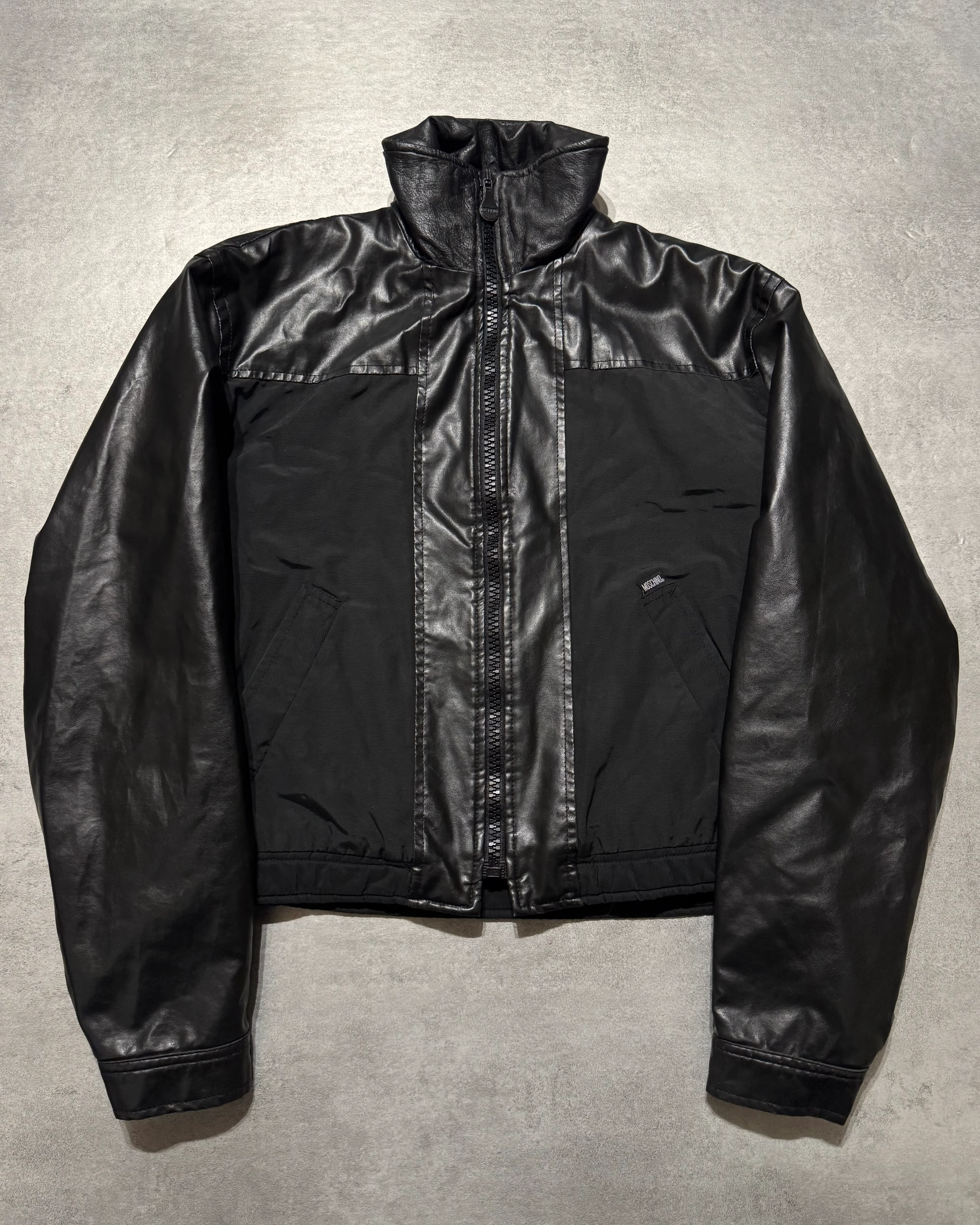 2000s Moschino Nylon Hybrid Black Cropped Jacket