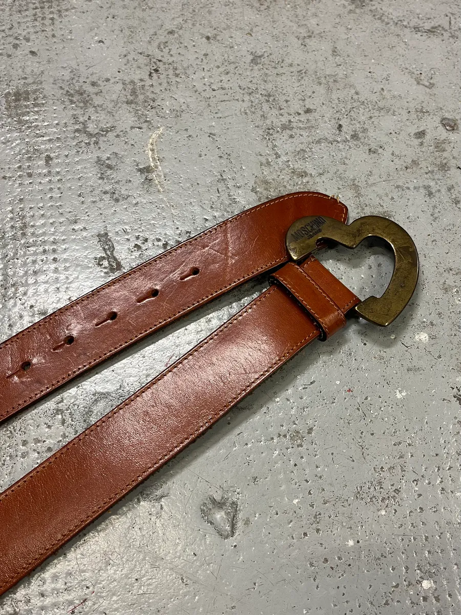 2000s Moschino Orange Leather Heart Belt - Image 2