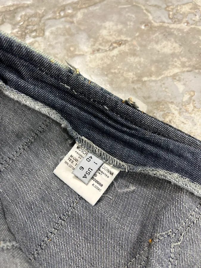 2000s Moschino Patchwork Lines Blue Denim Jeans - Image 11