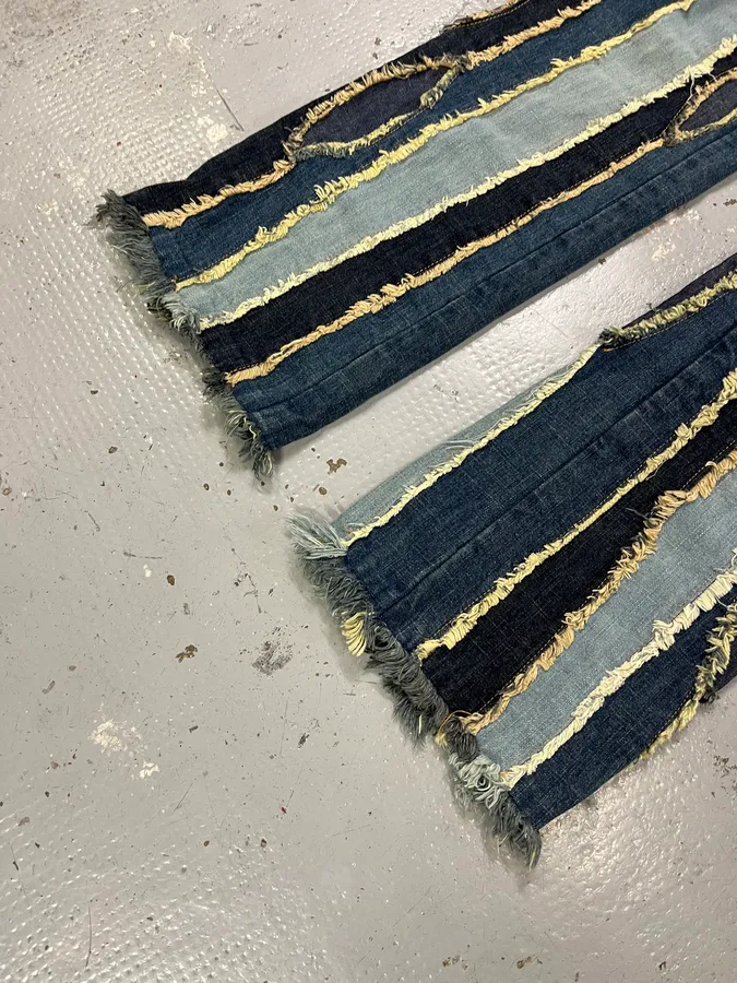 2000s Moschino Patchwork Lines Blue Denim Jeans - Image 7