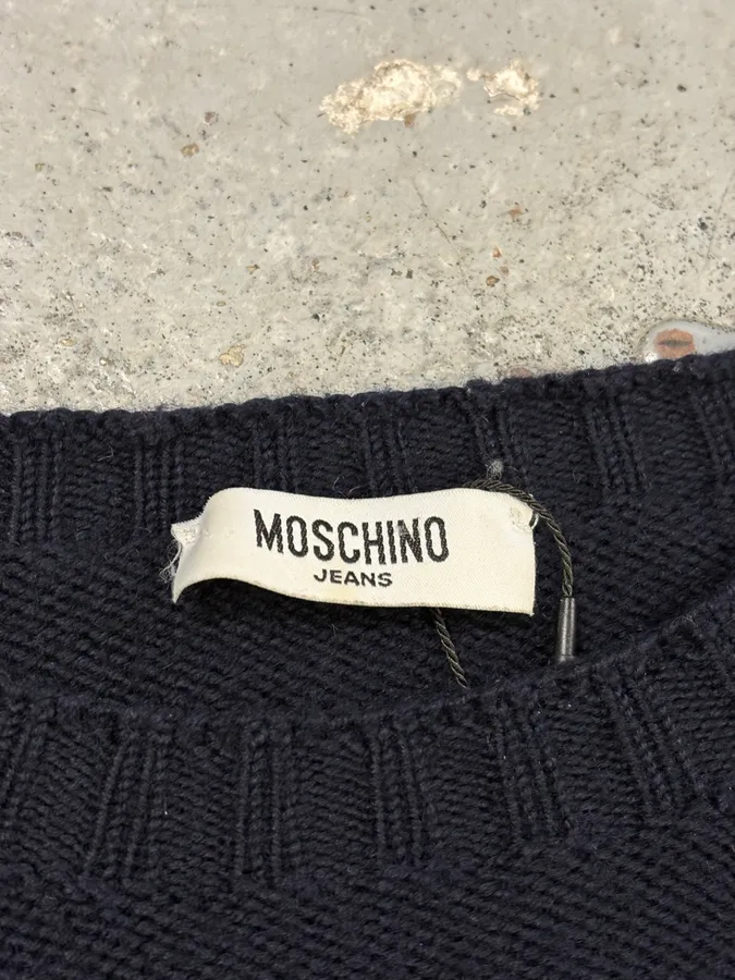 2000s Moschino Peace Navy Wool Sweater - Image 9