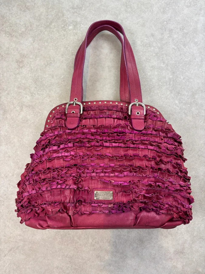 2000s Moschino Pink Fabric Ruffle Shoulder Bag