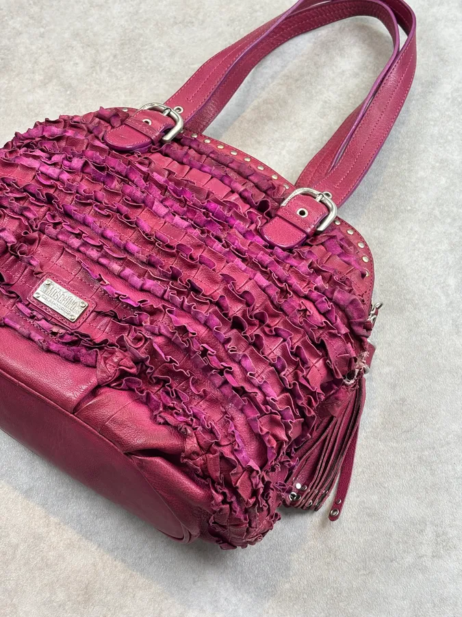 2000s Moschino Pink Fabric Ruffle Shoulder Bag - Image 5