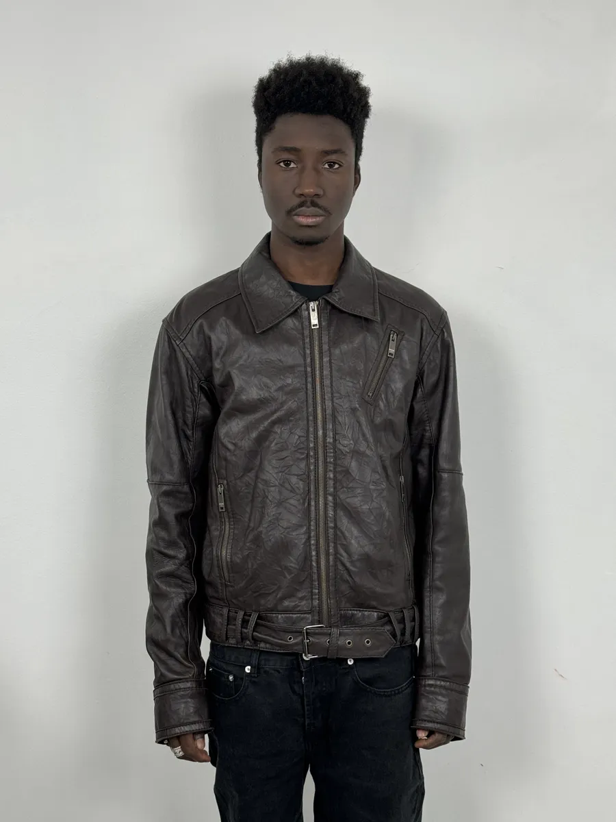 2000s Moschino Spy Brown Leather Jacket - Image 2