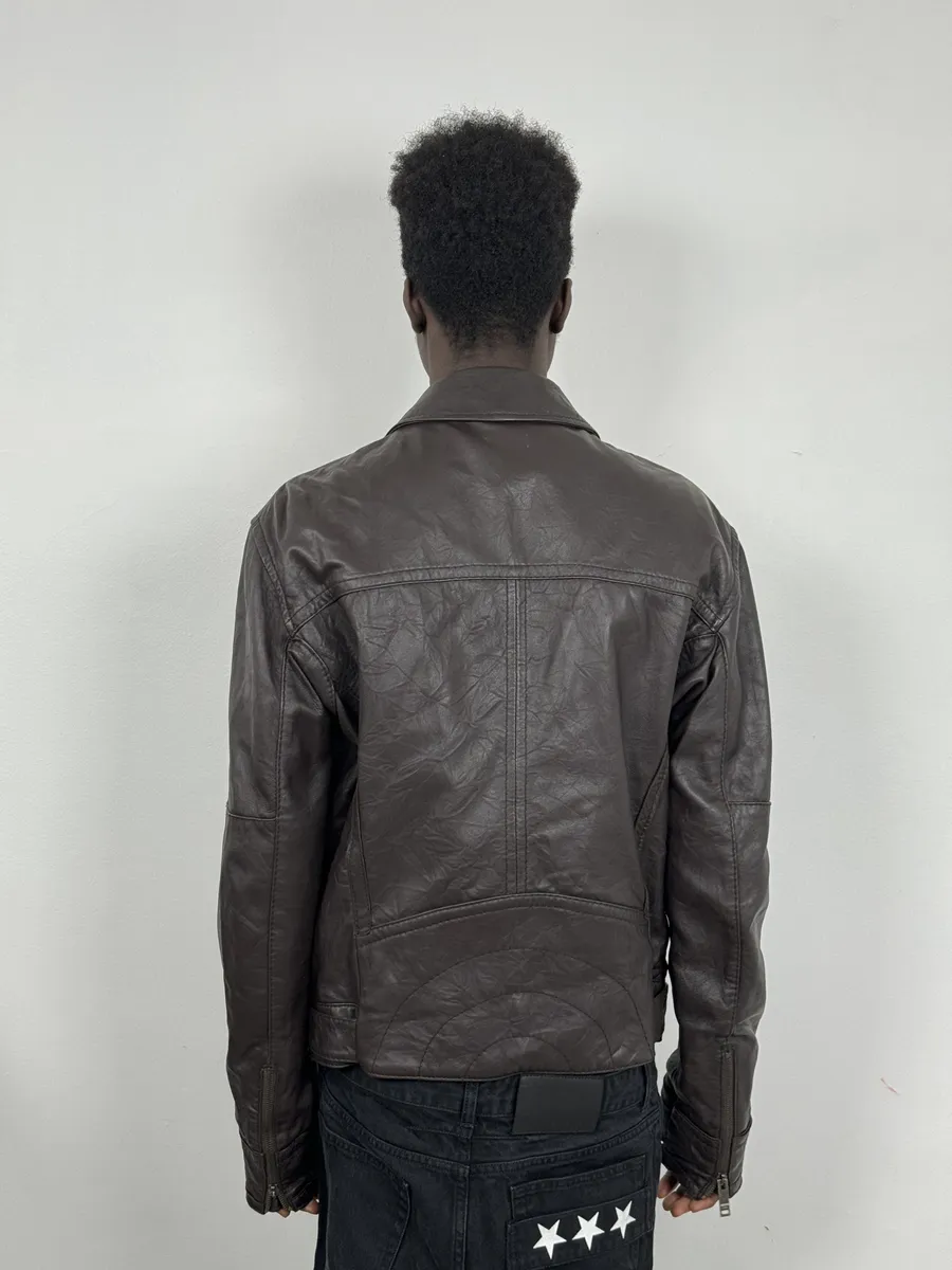 2000s Moschino Spy Brown Leather Jacket - Image 3