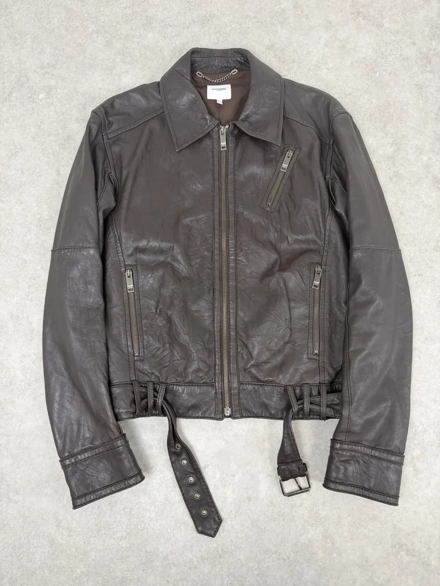 2000s Moschino Spy Brown Leather Jacket - Image 4