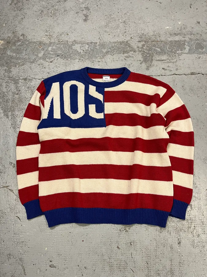 2000s Moschino USA Flag Bootleg Red White Blue Wool Sweater - Image 4