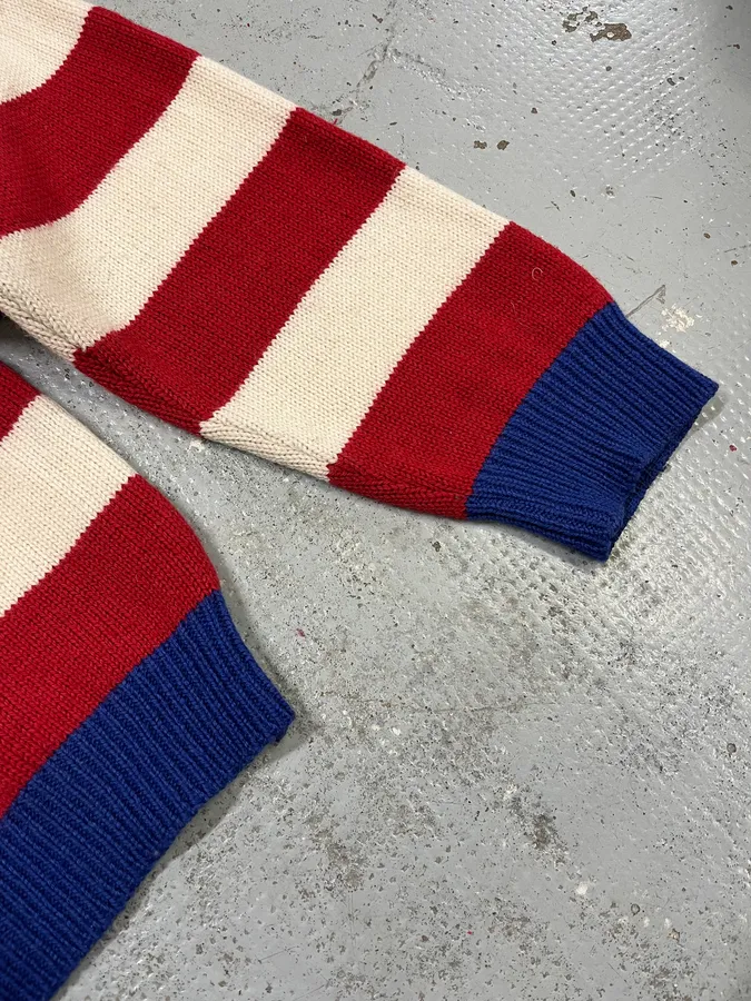 2000s Moschino USA Flag Bootleg Red White Blue Wool Sweater - Image 6