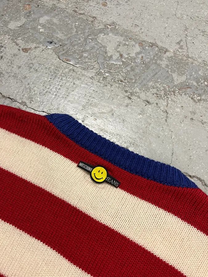 2000s Moschino USA Flag Bootleg Red White Blue Wool Sweater - Image 7