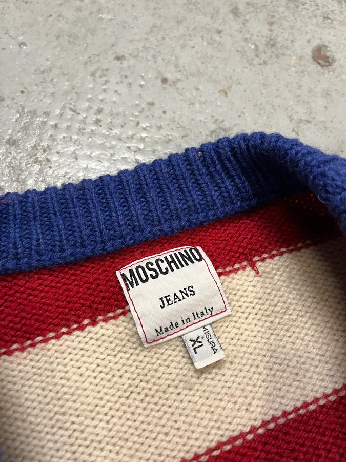 2000s Moschino USA Flag Bootleg Red White Blue Wool Sweater - Image 9