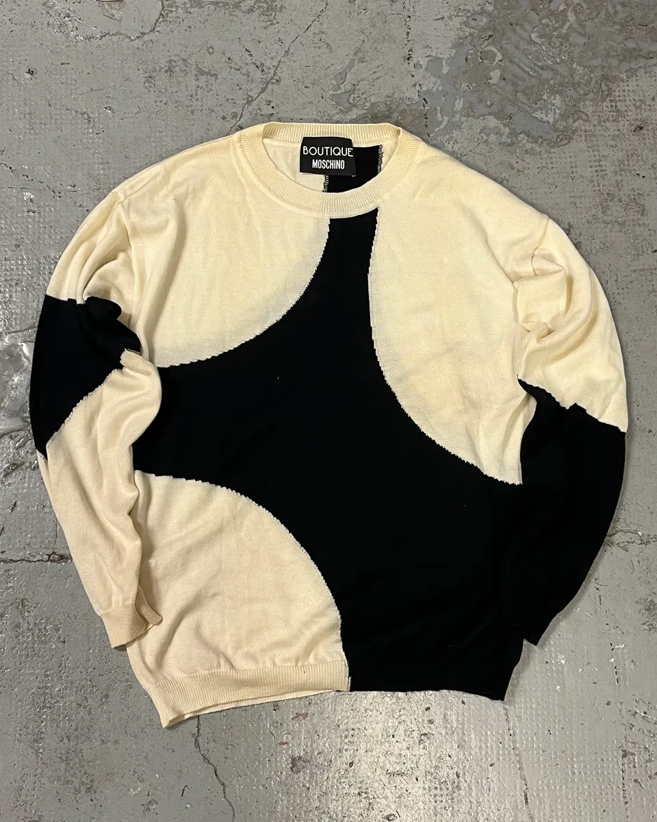 2000s Moschino Wool Black Geometrical White Sweater
