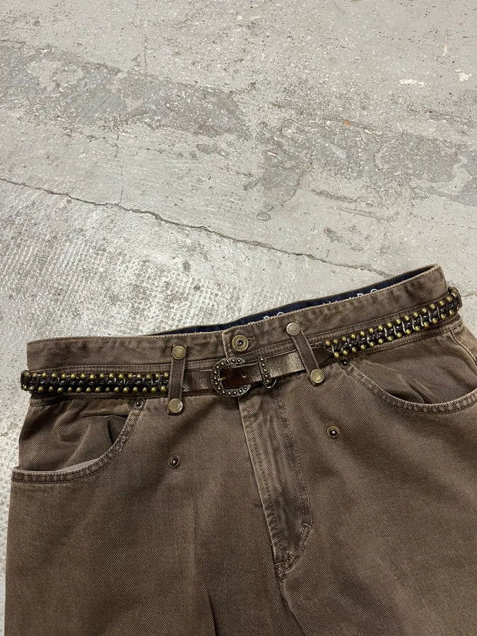 2000s Nanni Black Stripes Leather Studded Belt - Image 2