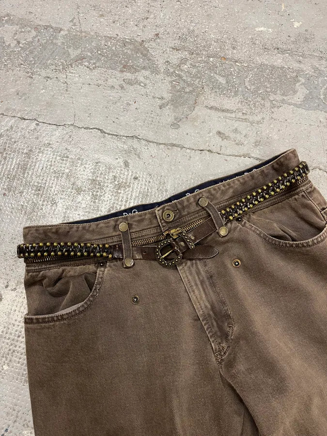 2000s Nanni Black Stripes Leather Studded Belt - Image 3