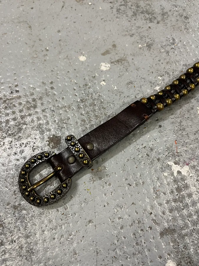 2000s Nanni Black Stripes Leather Studded Belt - Image 6