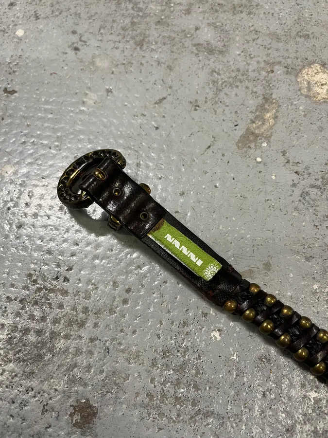 2000s Nanni Black Stripes Leather Studded Belt - Image 7