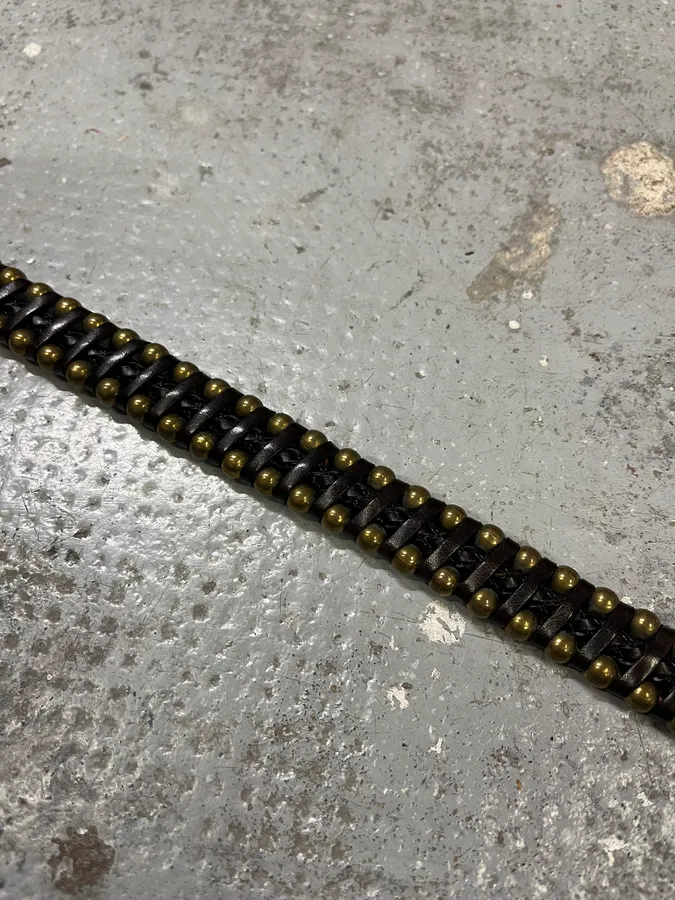 2000s Nanni Black Stripes Leather Studded Belt - Image 9