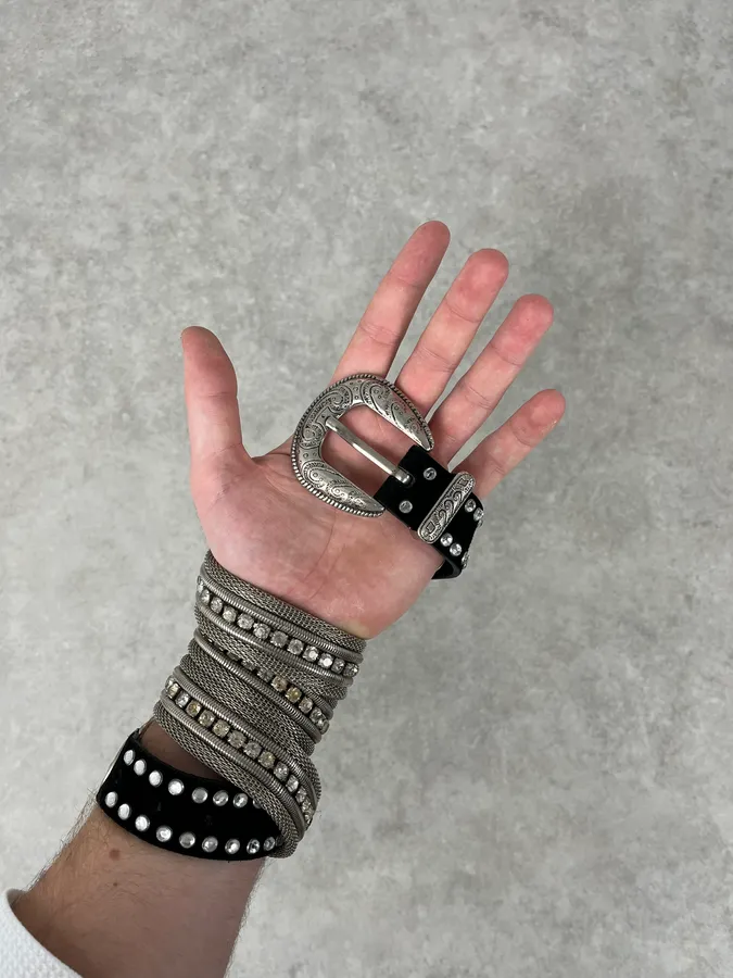 2000s Nanni Cowboy Metal Leather Belt - Image 2