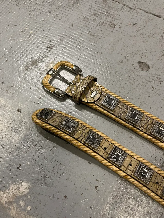 2000s Nanni Crocodile Leather Embellished Belt - Image 4