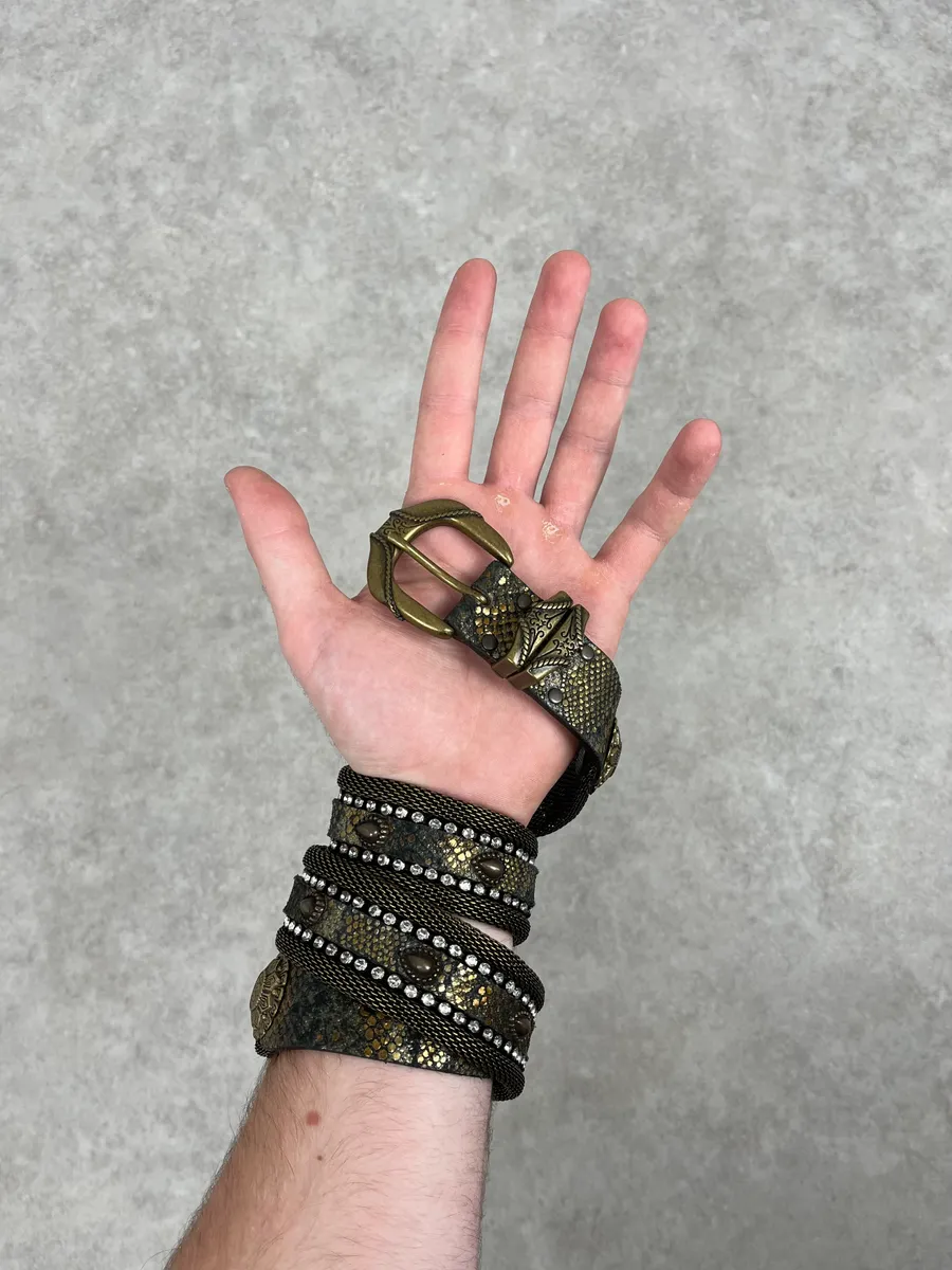 2000s Nanni Embellished Metal Python Effect Leather Belt - Image 2