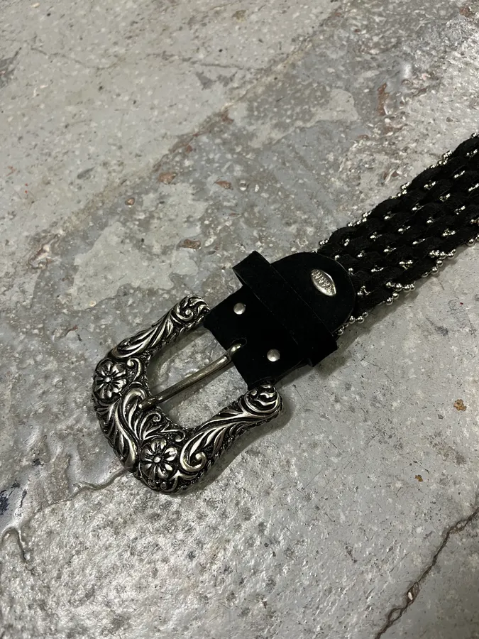 2000s Nanni Studded Black Suede Leather Belt - Image 6