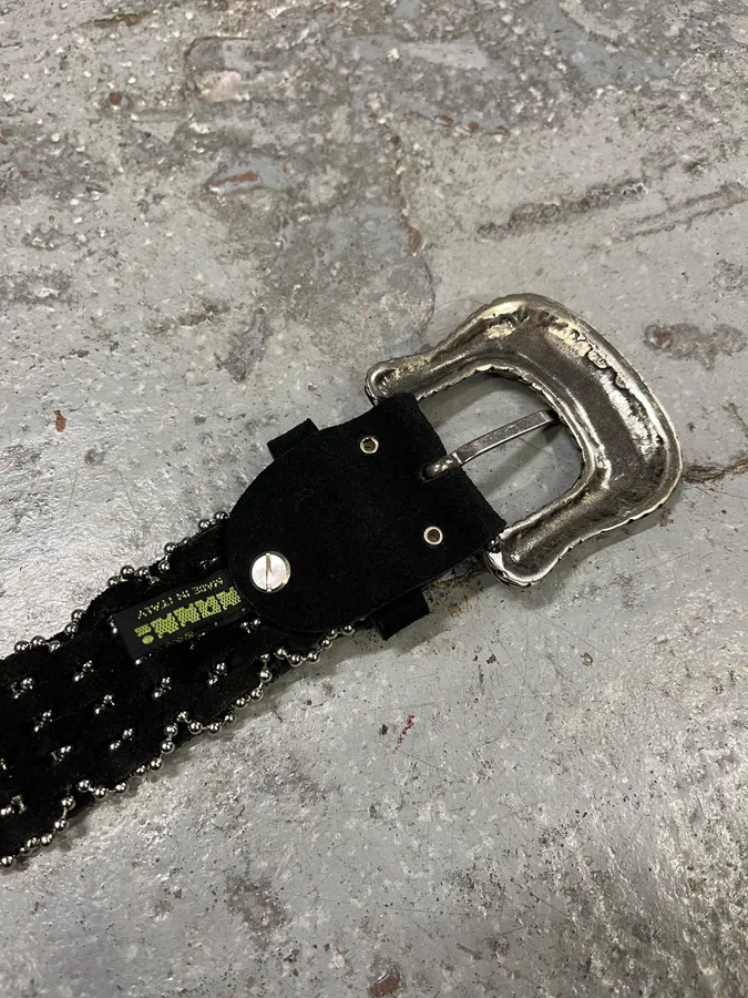 2000s Nanni Studded Black Suede Leather Belt - Image 8