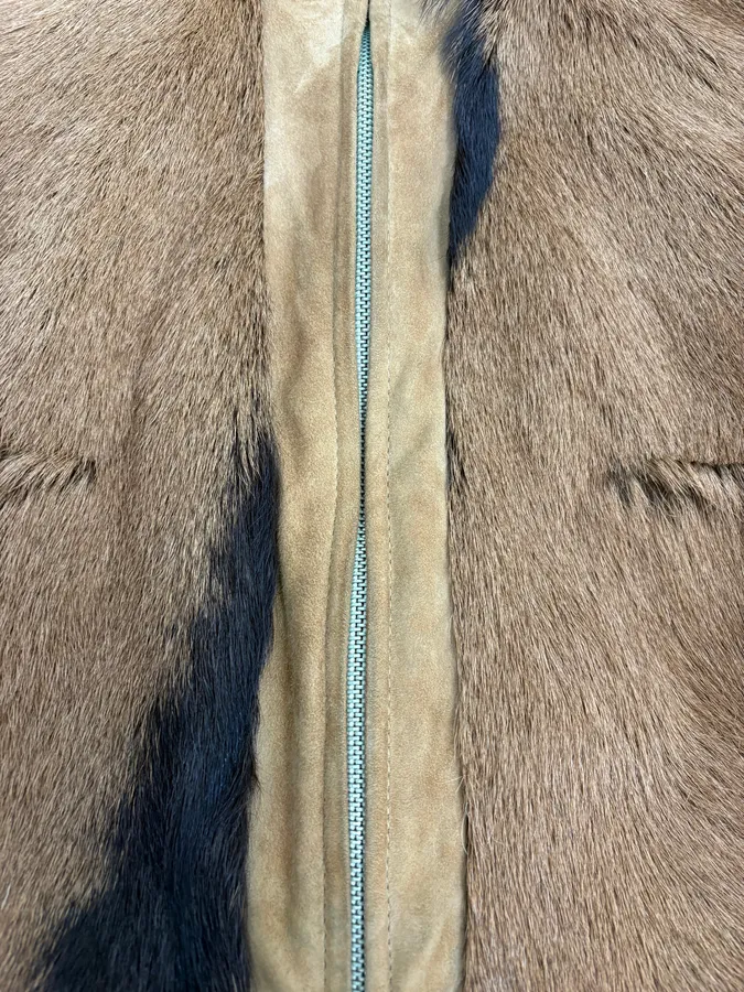 2000s Olivieri Beige Leather Faux Fur Jacket - Image 8