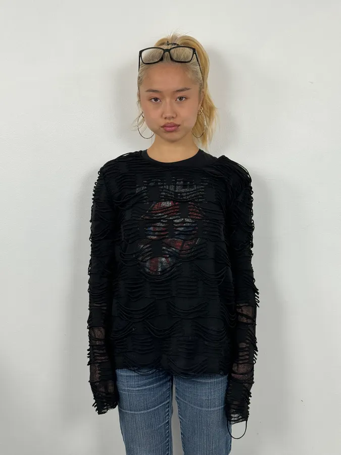 2000s Pierre Balmain Black Layered Distressed Longsleeves Top - Image 2