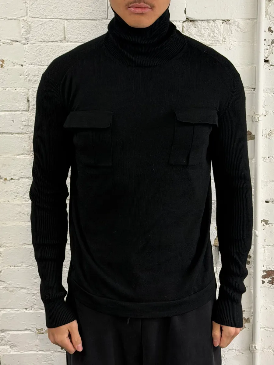 2000s Pierre Balmain Black Wool Multi Pockets Turtleneck