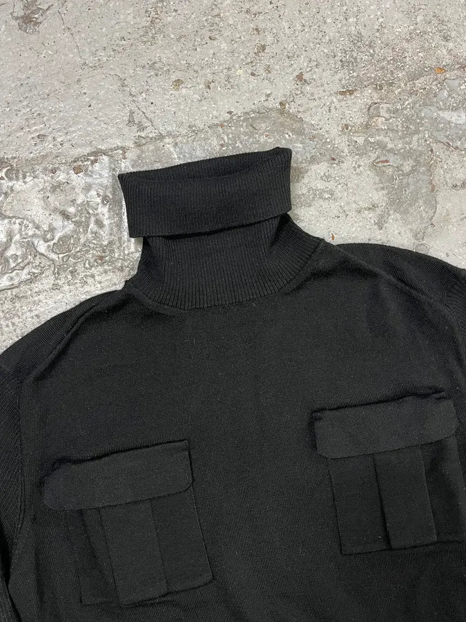 2000s Pierre Balmain Black Wool Multi Pockets Turtleneck - Image 5