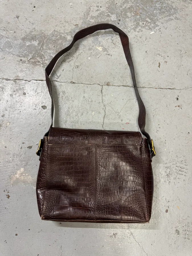 2000s Pierre Balmain Brown Crocodile Effect Leather Shoulder Bag - Image 3