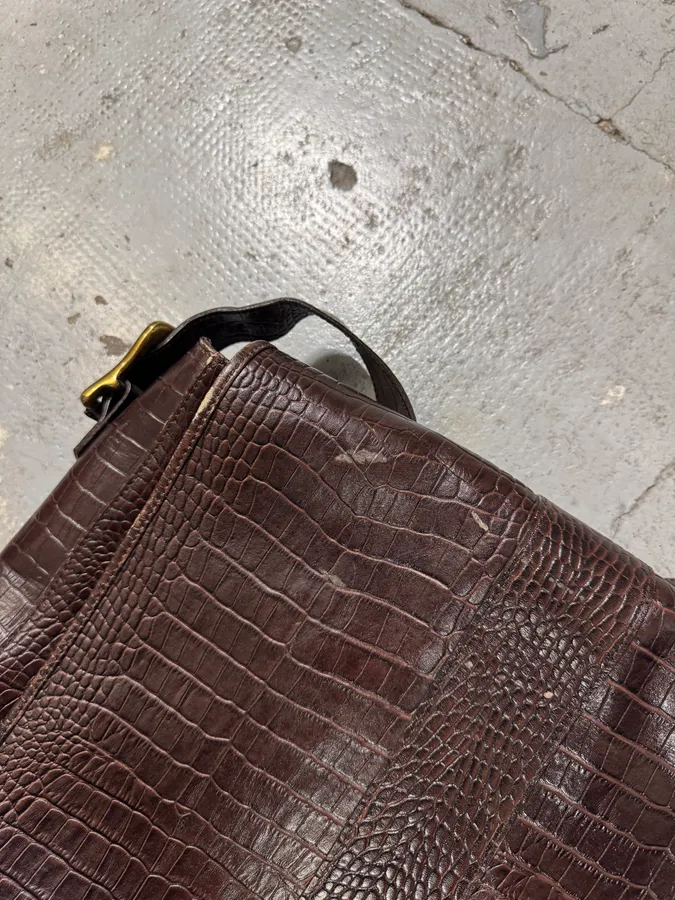 2000s Pierre Balmain Brown Crocodile Effect Leather Shoulder Bag - Image 6