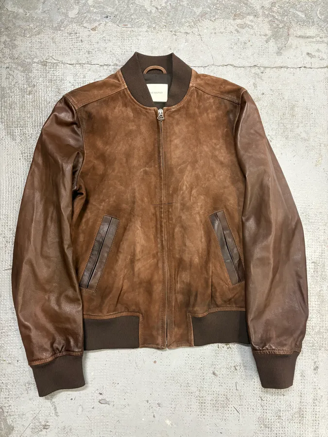 2000s Pierre Balmain Brown Suede Bomber Jacket
