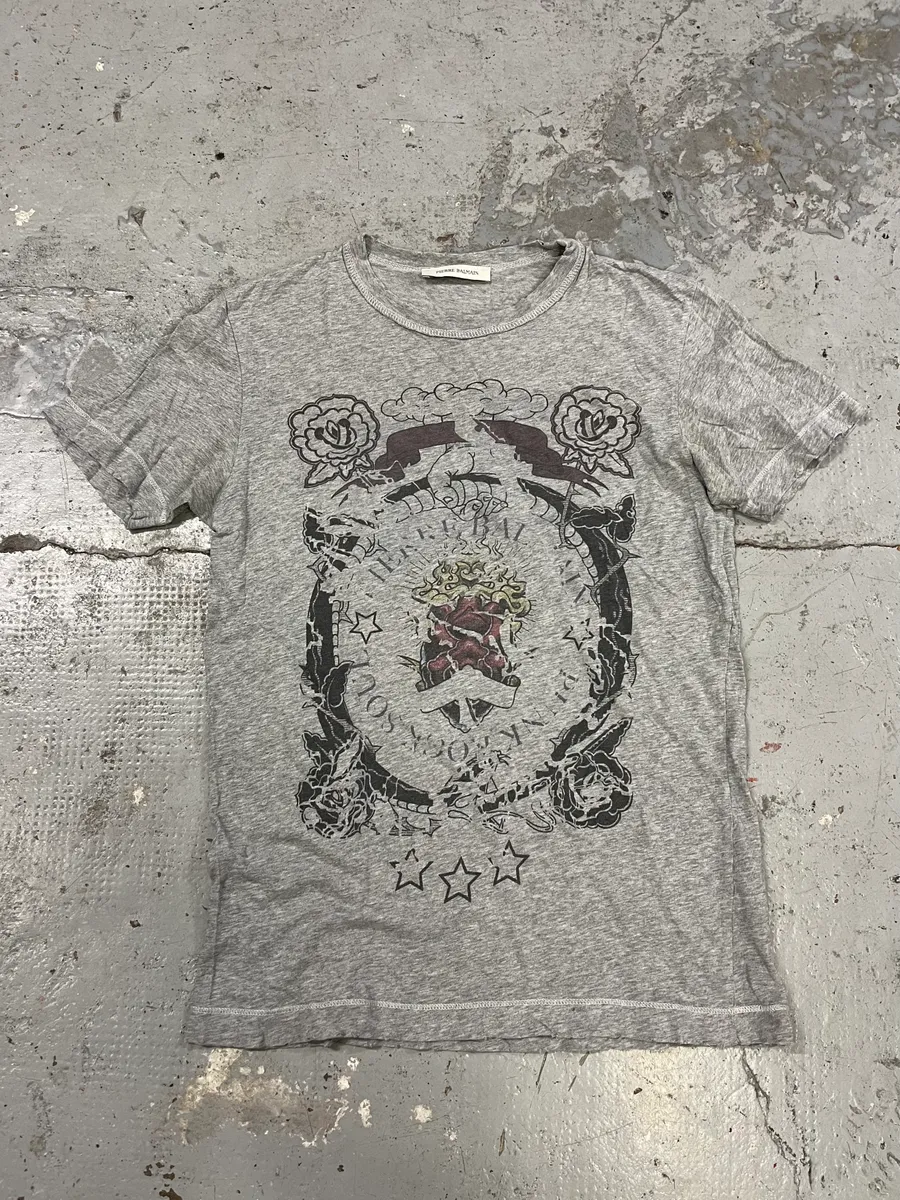 2000s Pierre Balmain Heart Grey T-Shirt