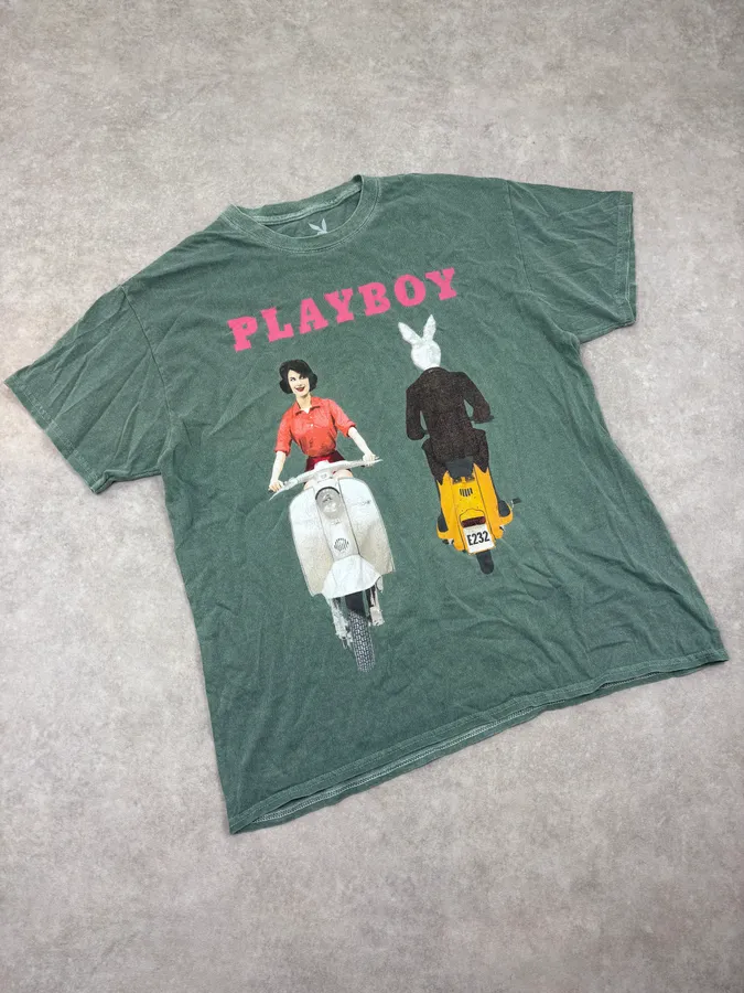 2000s Playboy Faded Green Scooter Logo Relaxed T-Shirt - Image 5