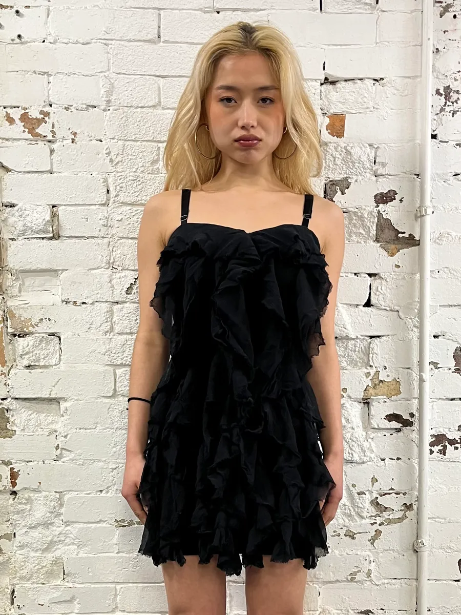 2000s Plein Sud Black Layered Ruffle Mini Dress - Image 2