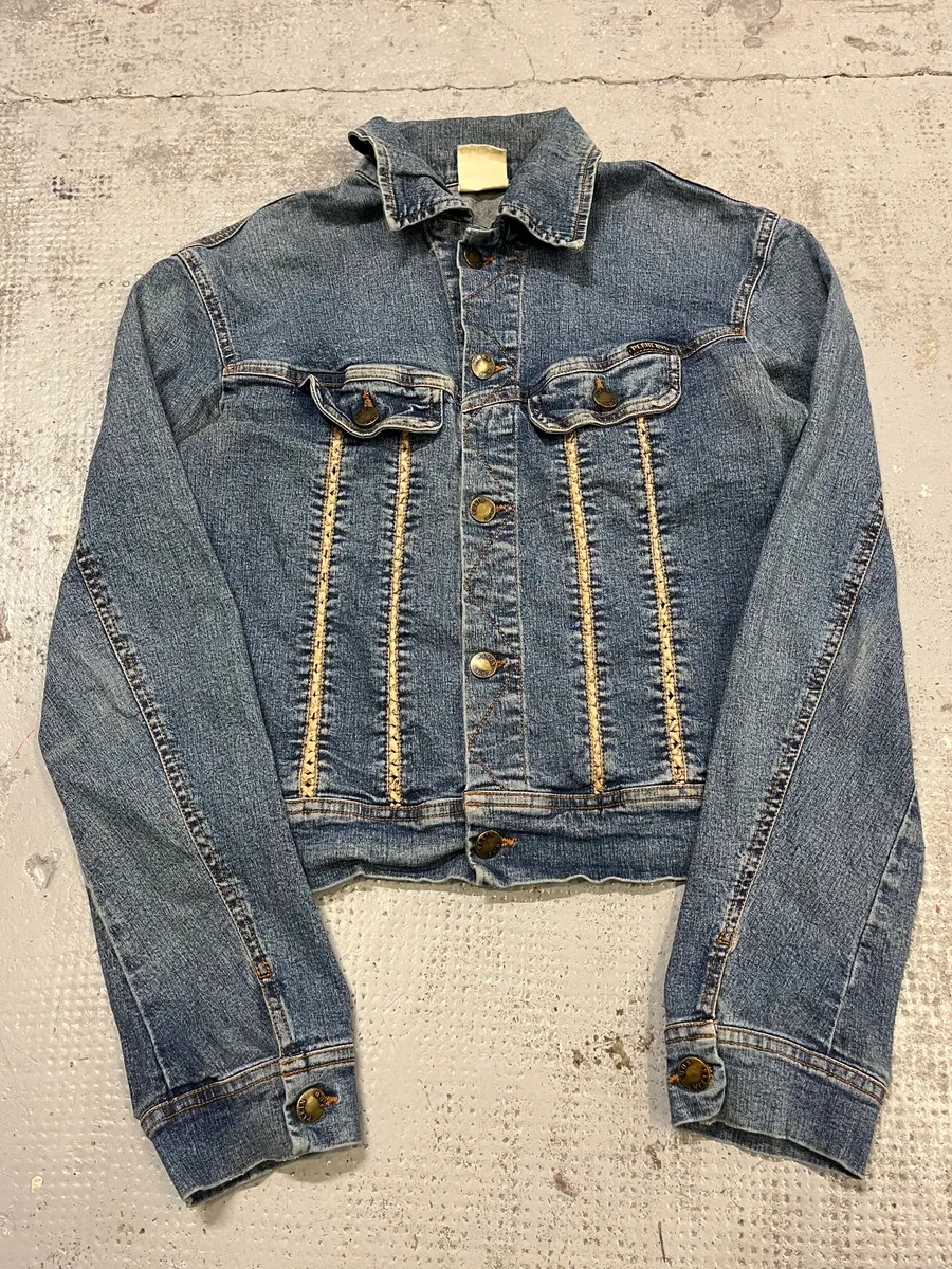 2000s Plein Sud Blue Denim Contrast Stitch Denim Jacket - Image 4