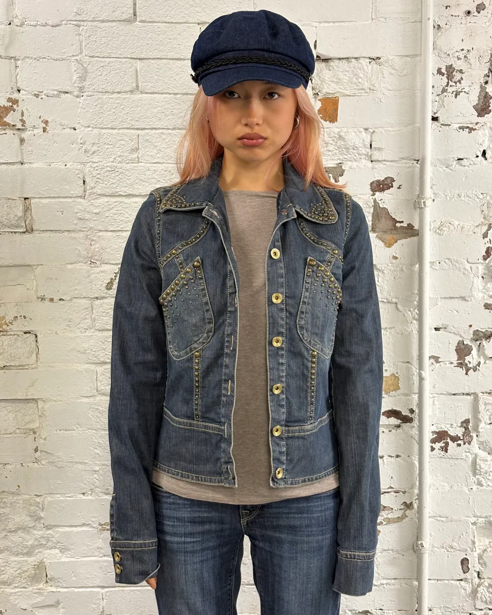 2000s Plein Sud Blue Denim Studded Denim Jacket - Image 2
