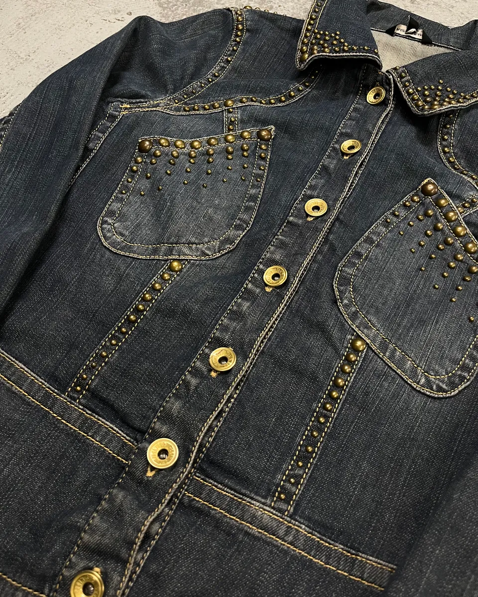 2000s Plein Sud Blue Denim Studded Denim Jacket - Image 7