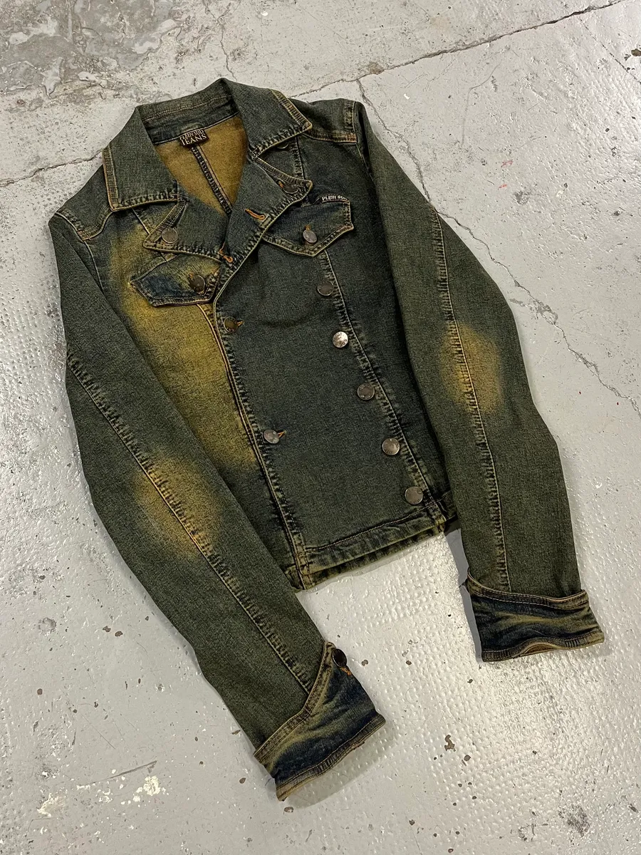 2000s Plein Sud Blue Faded Denim Jacket - Image 4
