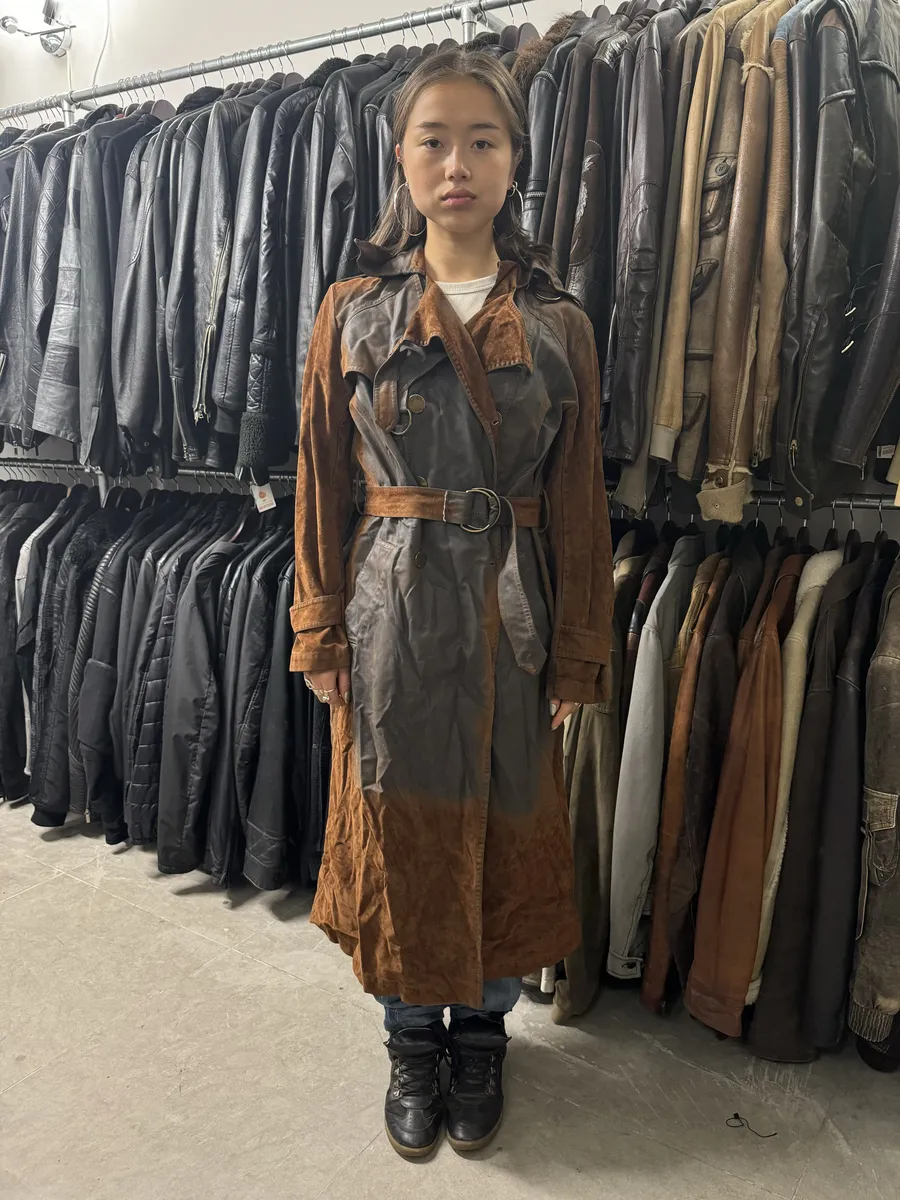 2000s Plein Sud Brown Eroded Waxed Effect Trench Jacket - Image 3
