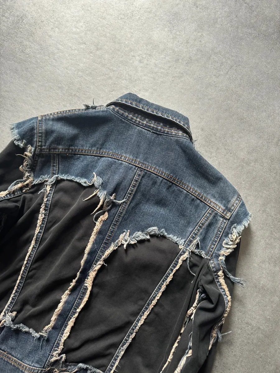 2000s Plein Sud Distressed Hybrid Denim Jacket - Image 4