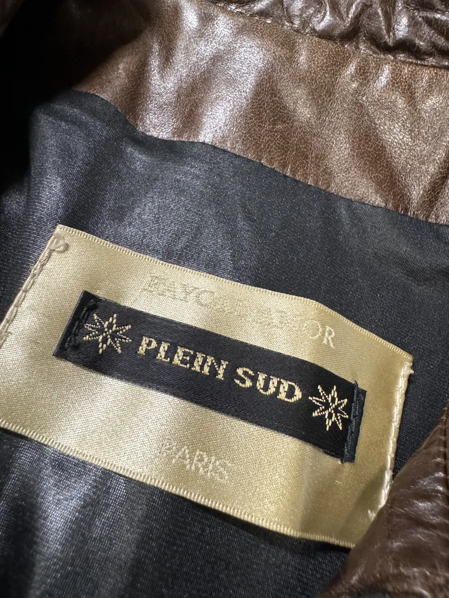 2000s Plein Sud Embellished Holes Brown Leather Trench Long Jacket - Image 9