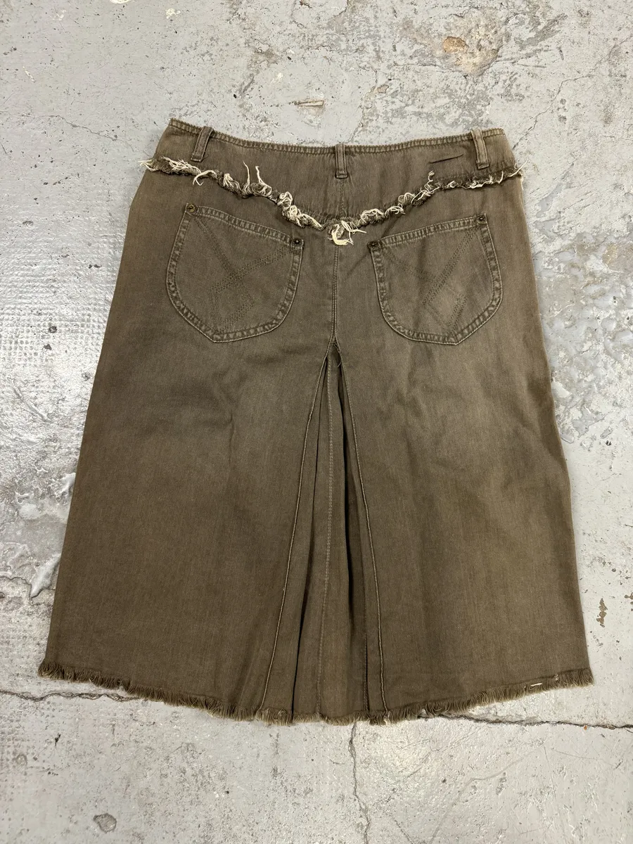 2000s Plein Sud Khaki Distressed Denim Skirt - Image 2