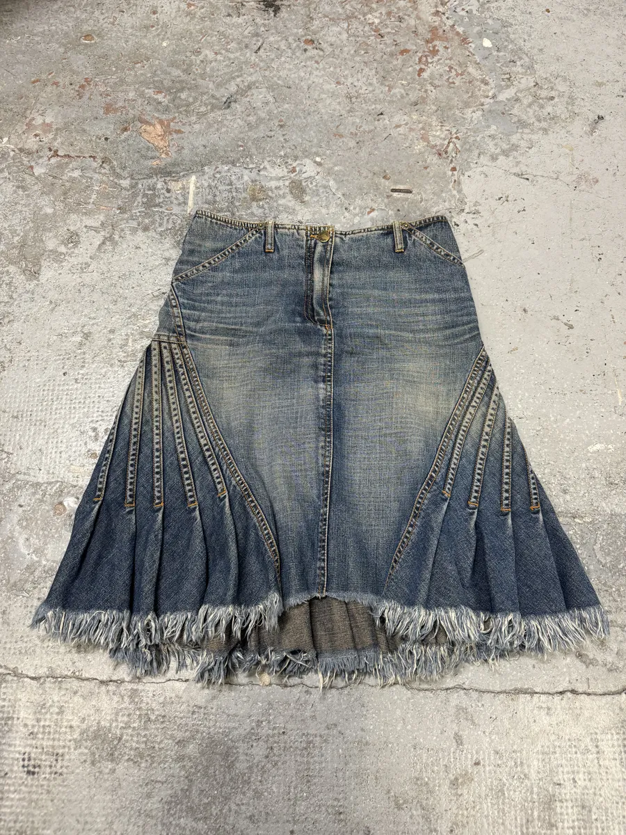 2000s Plein Sud Pleats Blue Denim Skirt