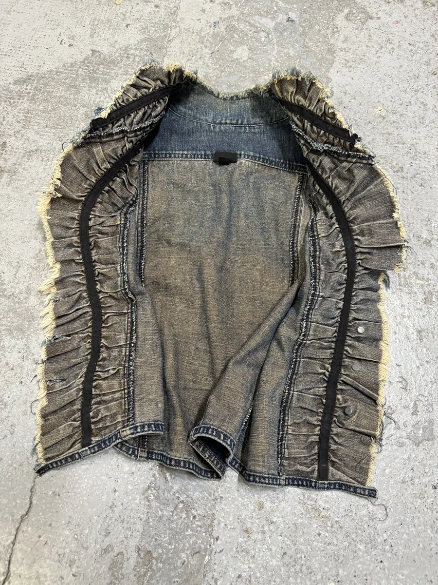 2000s Plein Sud Pleats Blue Denim Vest & Skirt Set - Image 9
